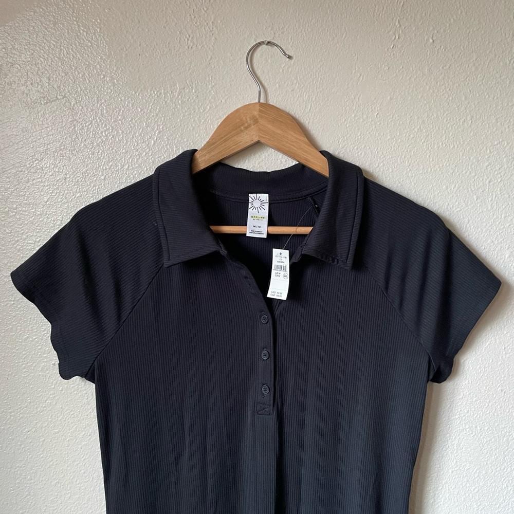aerie Black Polo Maxi Dress with Side Slit - Picture 3 of 6